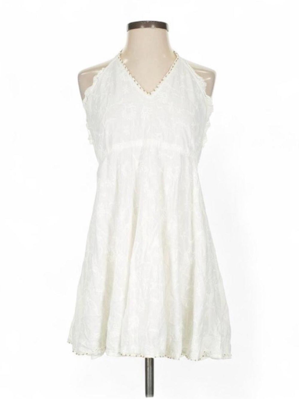 Zara White Embroidered Halter Mini Dress Double Lined Tassel Tie XS - Picture 3 of 10